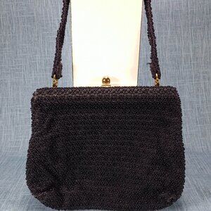 1950s Vintage Navy Blue Hob Knob Beaded Purse